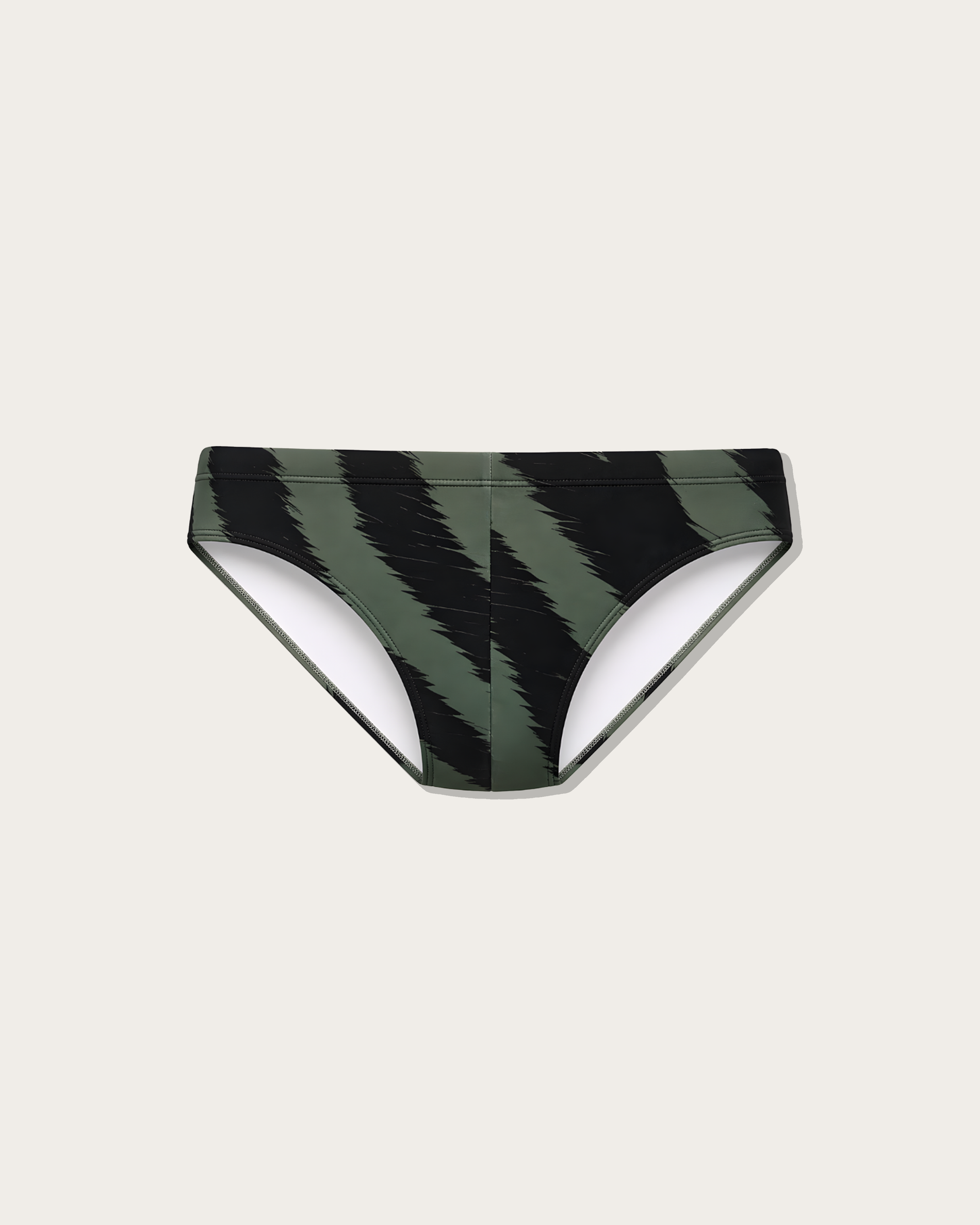 Reputation Signature Swim Brief 01 Zebra in olive green, flat lay