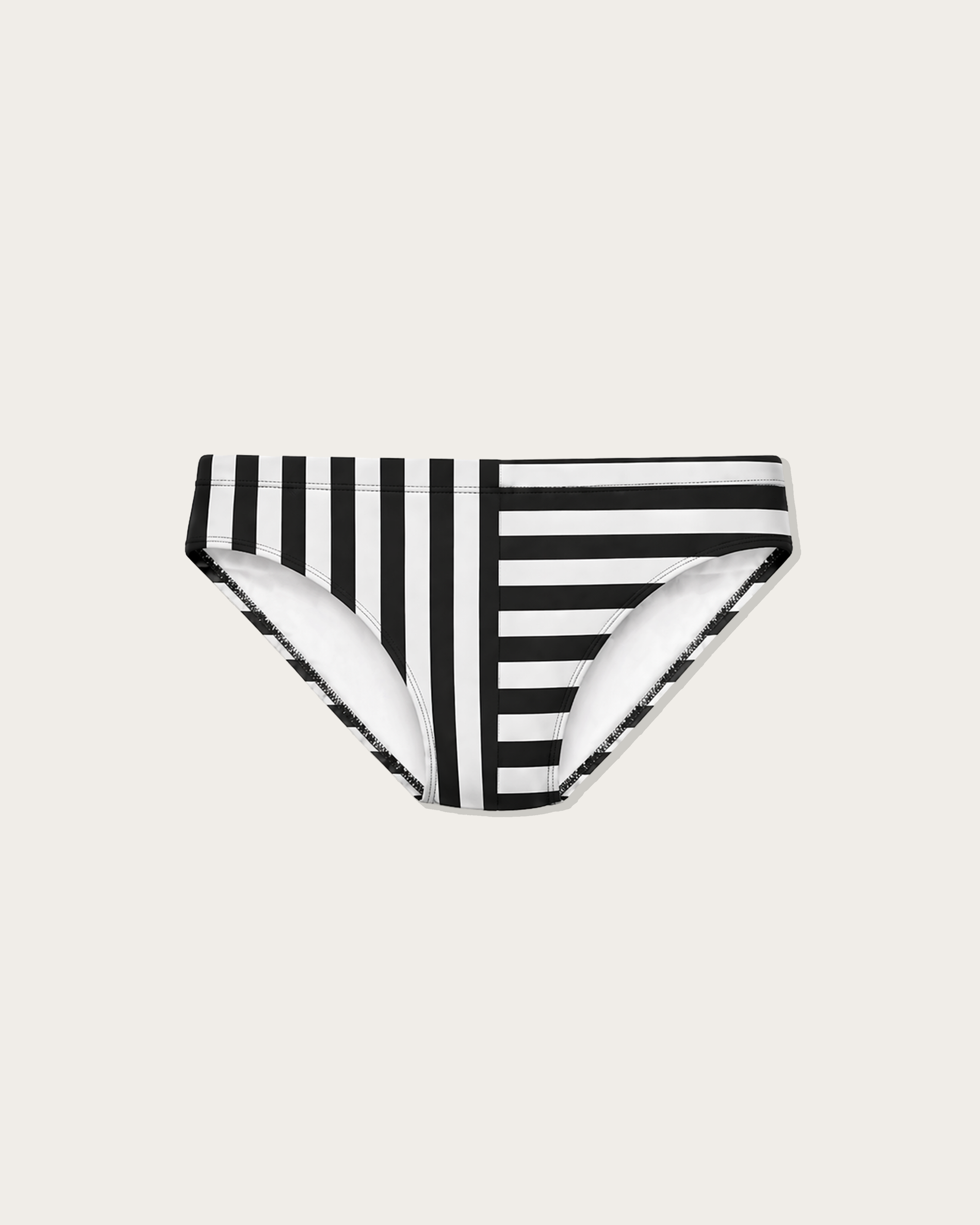 Reputation Signature Swim Brief 01 Stripe in white and black, flat lay