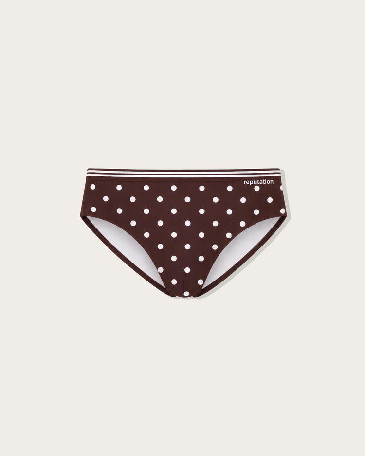 Reputation Signature Sunga 02 Polka Dots in brown, flat lay