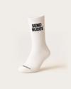 Reputation Send Nudes crew socks in white, front view